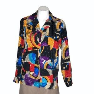 DA-RUE Multicolor Abstract Print Blouse Size 4 VINTAGE
